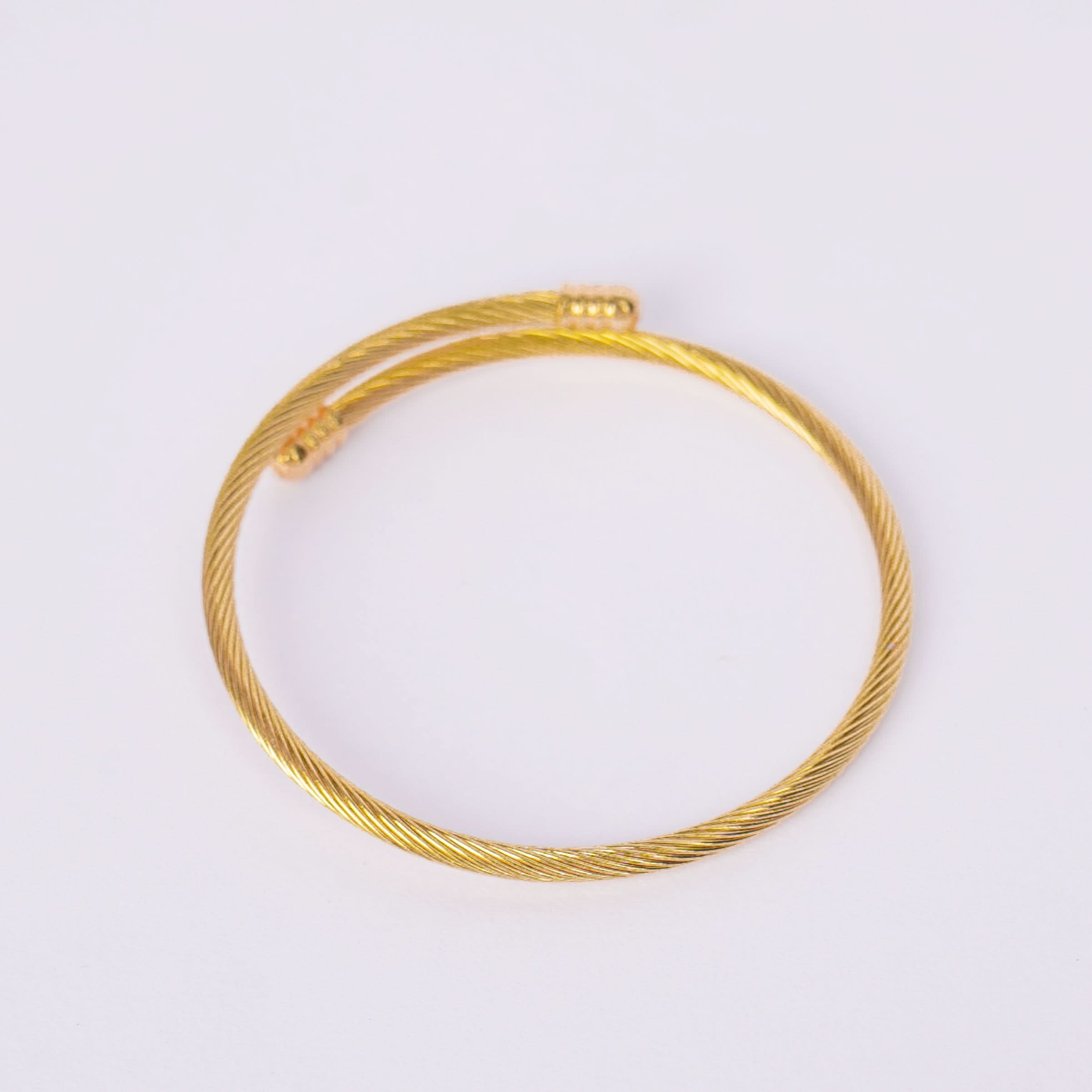 Cable Twist Round Gold Bangle - gold plated twisted cable round bangle for women - view 2