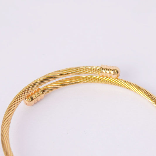 Cable Twist Round Gold Bangle - gold plated twisted cable round bangle for women - view 3
