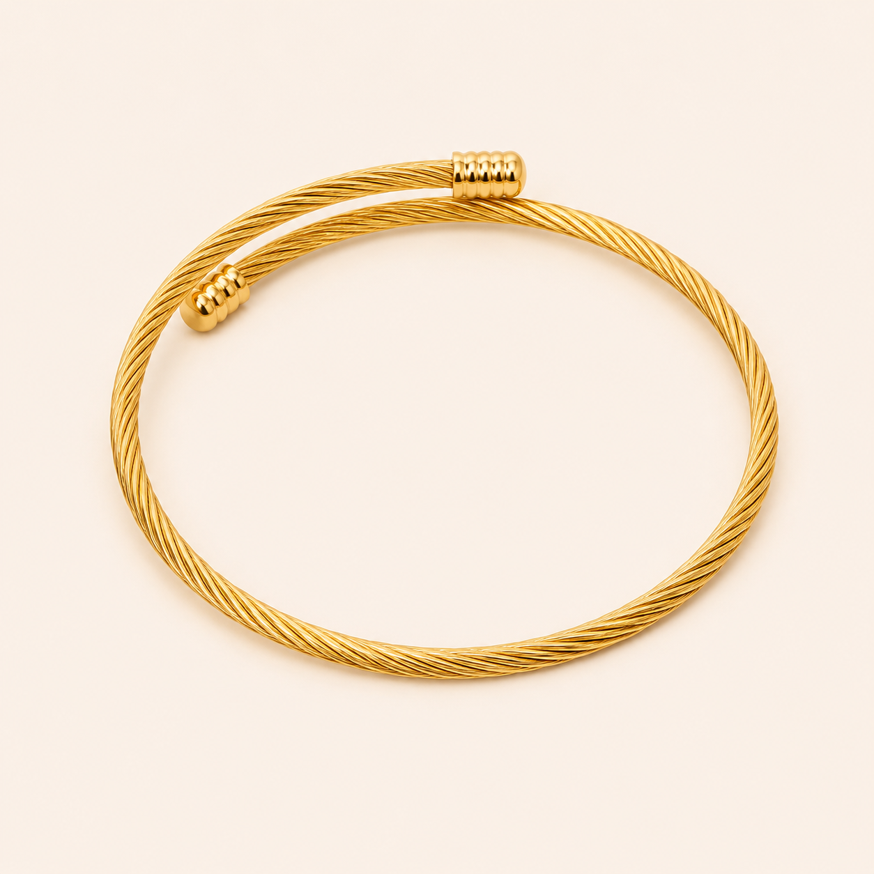 Cable Twist Round Gold Bangle - gold plated twisted cable round bangle for women