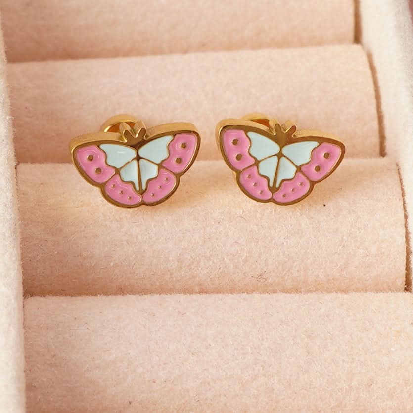 Candy Butterfly Stud Earrings - gold plated pastel enamel butterfly stud earrings for women - view 3