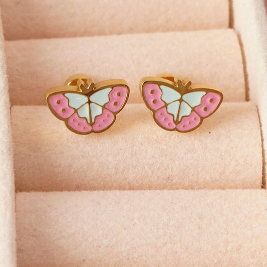 Candy Butterfly Stud Earrings - gold plated pastel enamel butterfly stud earrings for women - view 3