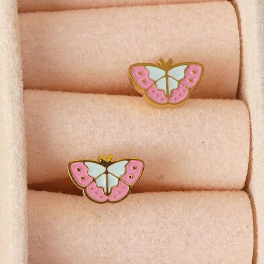 Candy Butterfly Stud Earrings - gold plated pastel enamel butterfly stud earrings for women - view 4