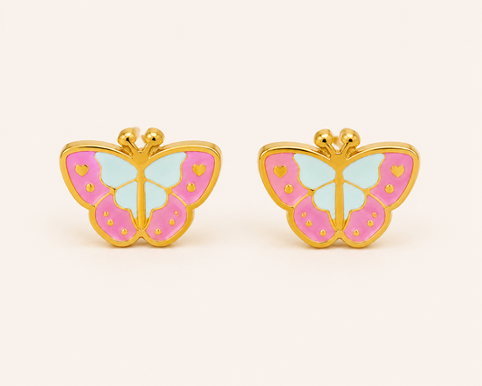Candy Butterfly Stud Earrings - gold plated pastel enamel butterfly stud earrings for women