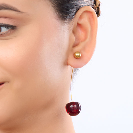 Celeste Crimson Cherry Drop Earrings - gold plated red cherry drop earrings for women - view 2