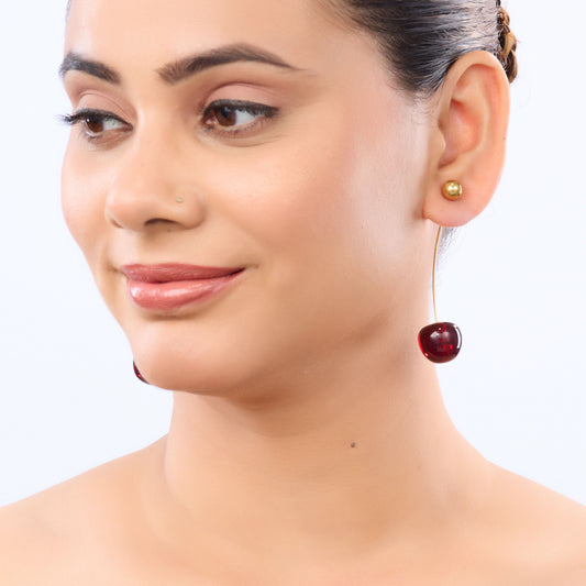 Celeste Crimson Cherry Drop Earrings - gold plated red cherry drop earrings for women - view 4
