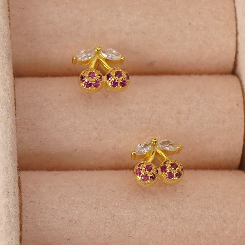 Celeste Crystal Cherry Marquise Leaf Earrings - gold plated crystal cherry leaf stud earrings for women - view 3