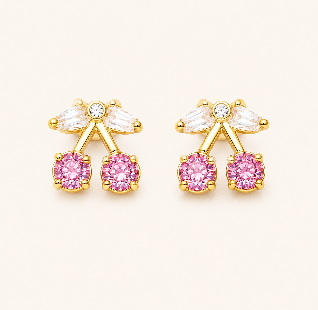 Celeste Crystal Cherry Marquise Leaf Earrings - gold plated crystal cherry leaf stud earrings for women