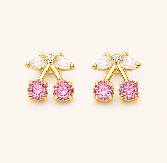 Celeste Crystal Cherry Marquise Leaf Earrings - gold plated crystal cherry leaf stud earrings for women