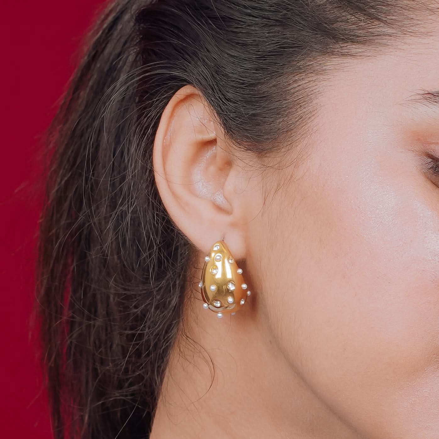 Celeste Crystal Seed Pearl Teardrop Drop Earrings - gold plated crystal seed pearl teardrop earrings for women - view 2