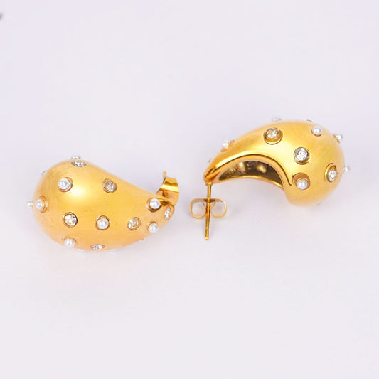 Celeste Crystal Seed Pearl Teardrop Drop Earrings - gold plated crystal seed pearl teardrop earrings for women - view 3