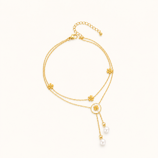 Celeste Double Layer Boho Charm Anklet - gold plated double layer boho anklet for women - view 2