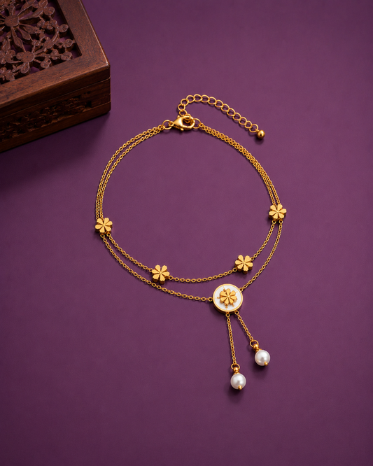 Celeste Double Layer Boho Charm Anklet - gold plated double layer boho anklet for women - view 4
