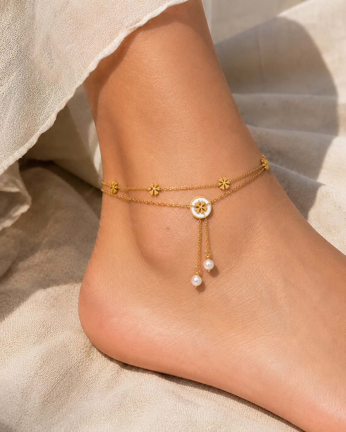 Celeste Double Layer Boho Charm Anklet - gold plated double layer boho anklet for women