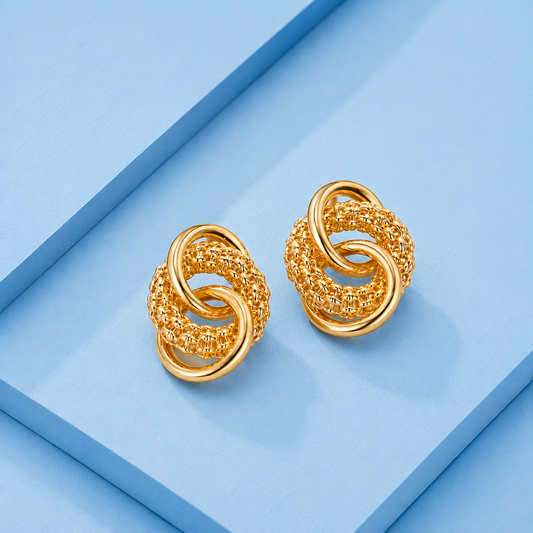 Celeste Dual Interlocking Ring Mesh Drop Earrings - gold plated interlocking ring mesh drop earrings for women - view 2