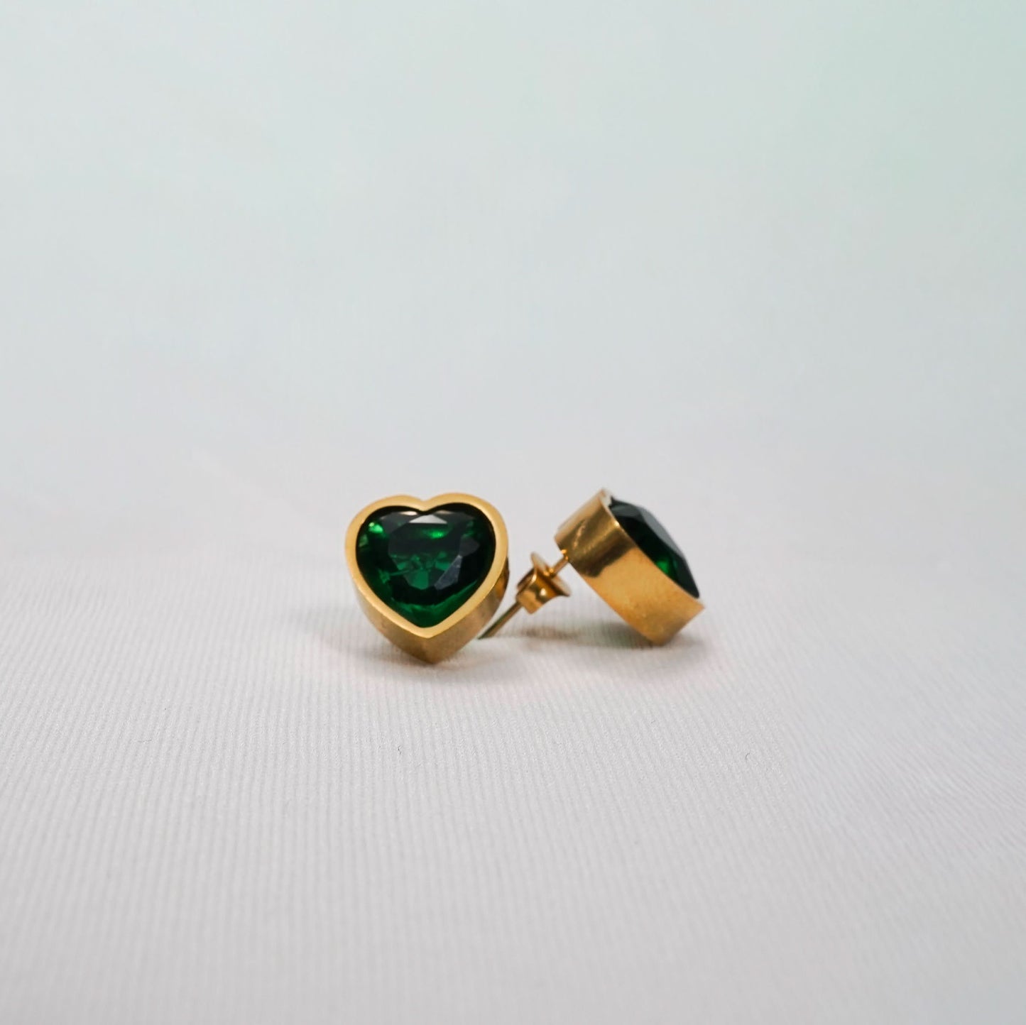 Celeste Emerald Green Crystal Heart Stud Earrings - gold plated emerald crystal heart stud earrings for women - view 3