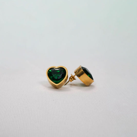 Celeste Emerald Green Crystal Heart Stud Earrings - gold plated emerald crystal heart stud earrings for women - view 3