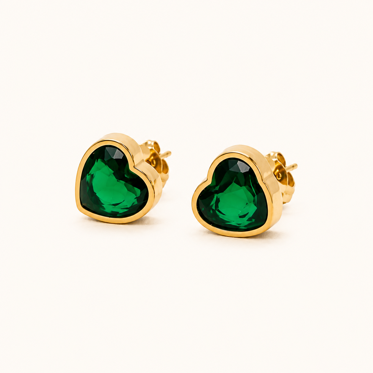 Celeste Emerald Green Crystal Heart Stud Earrings - gold plated emerald crystal heart stud earrings for women