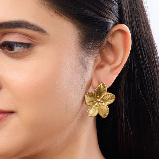Celeste Folded Floral Retro Drop Earrings - gold plated folded floral drop earrings for women - view 2
