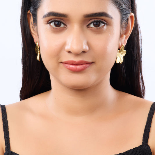 Celeste Folded Floral Retro Drop Earrings - gold plated folded floral drop earrings for women - view 3