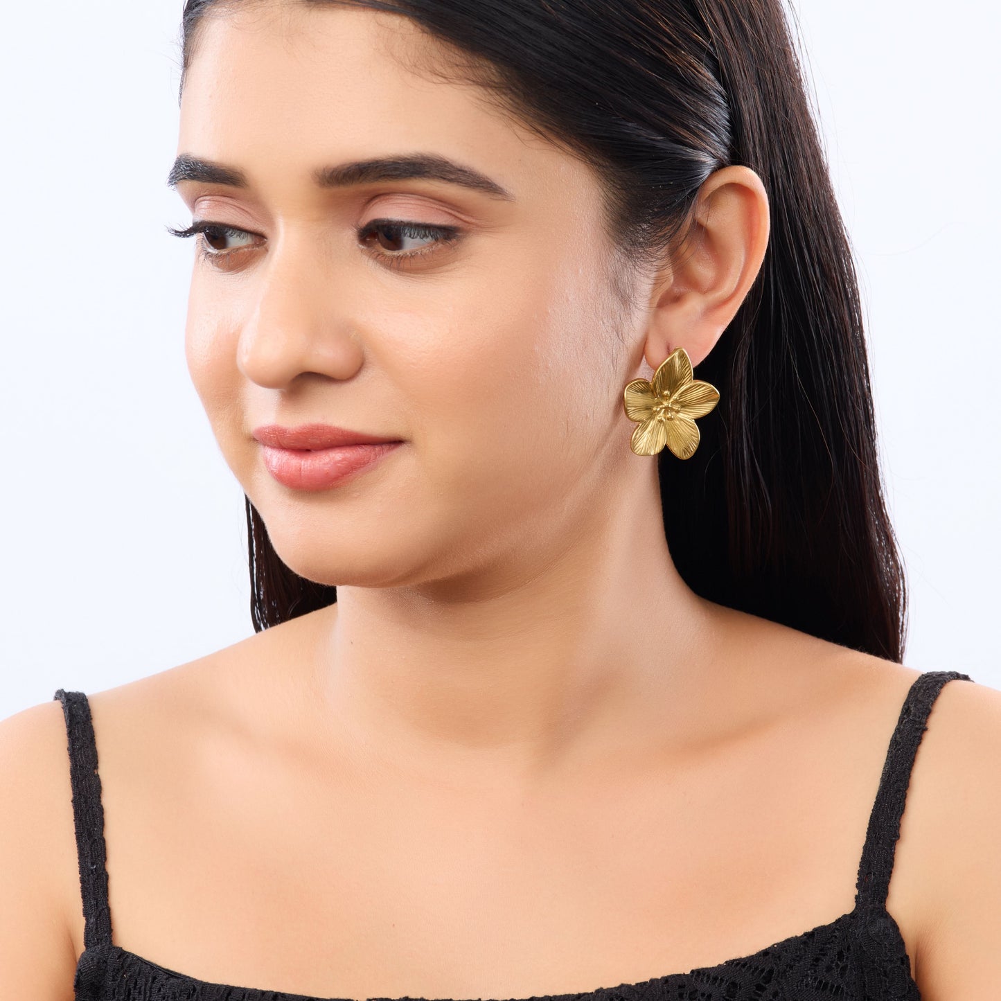 Celeste Folded Floral Retro Drop Earrings - gold plated folded floral drop earrings for women - view 4