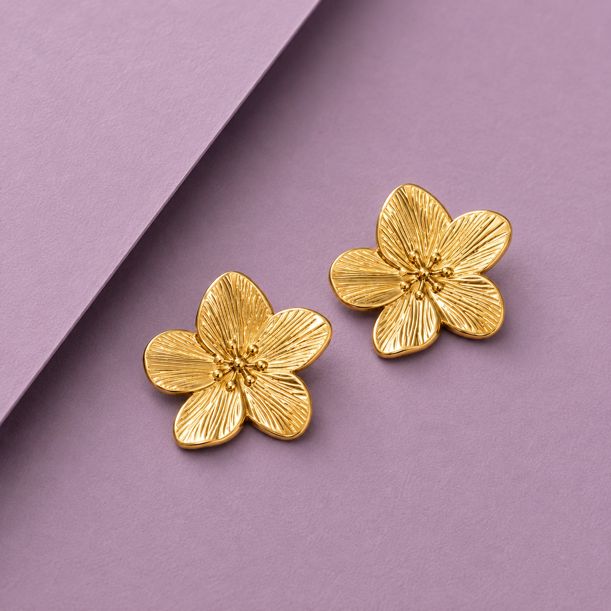 Celeste Folded Floral Retro Drop Earrings - gold plated folded floral drop earrings for women - view 5