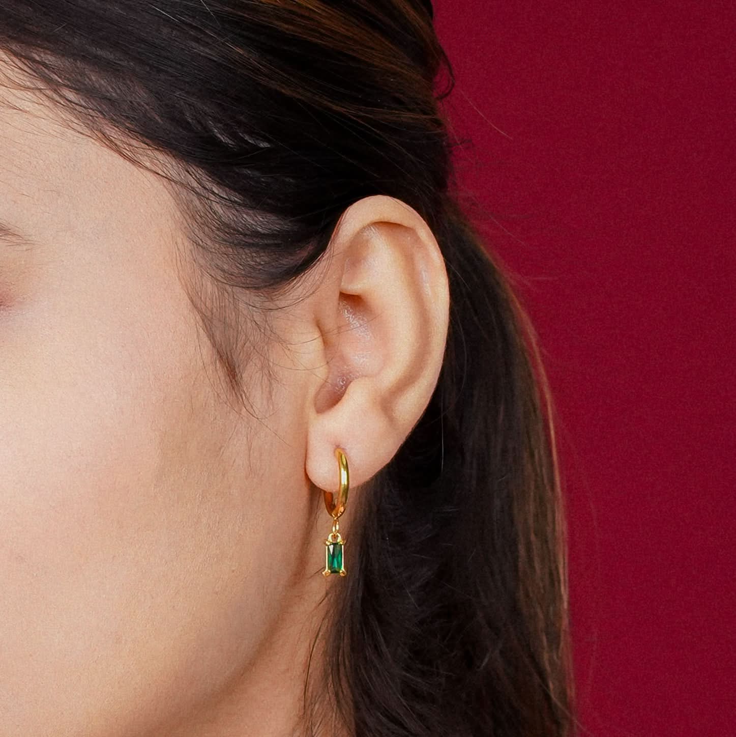 Celeste Geometric Green Stone Stud Earrings - gold plated geometric green stone stud earrings for women - view 2