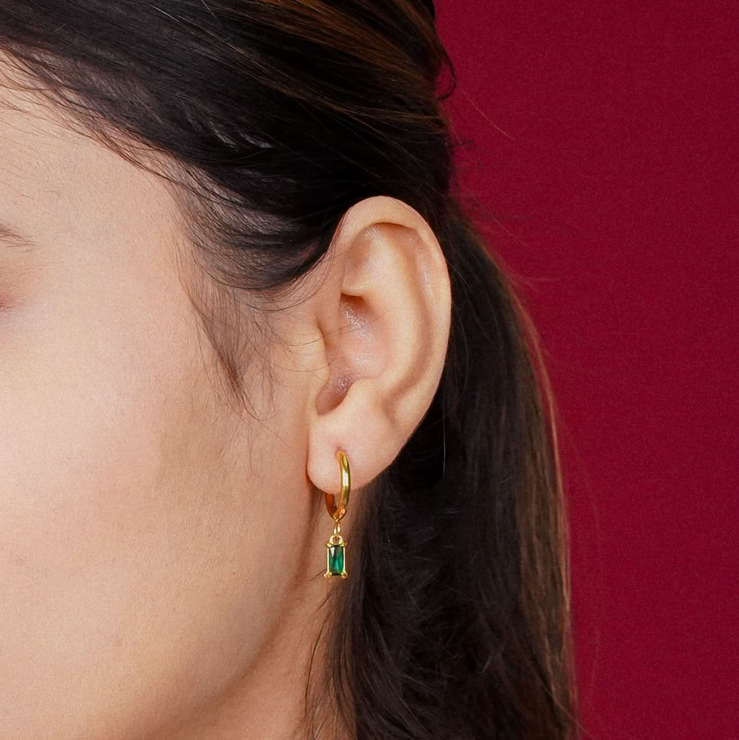 Celeste Geometric Green Stone Stud Earrings - gold plated geometric green stone stud earrings for women - view 2