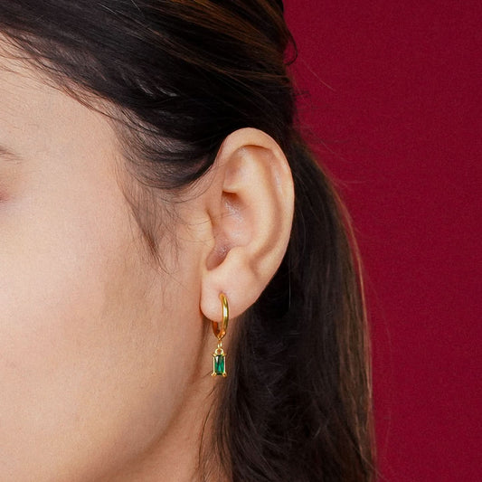 Celeste Geometric Green Stone Stud Earrings - gold plated geometric green stone stud earrings for women - view 2