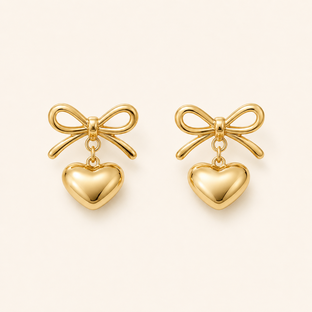 Celeste Gold Ribbon Heart Charm Drop Earrings - gold plated ribbon heart drop earrings for women - view 2