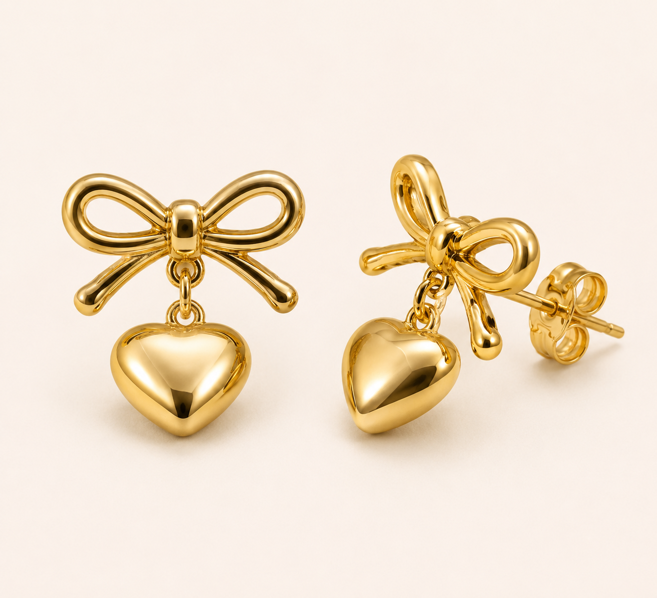 Celeste Gold Ribbon Heart Charm Drop Earrings - gold plated ribbon heart drop earrings for women - view 4