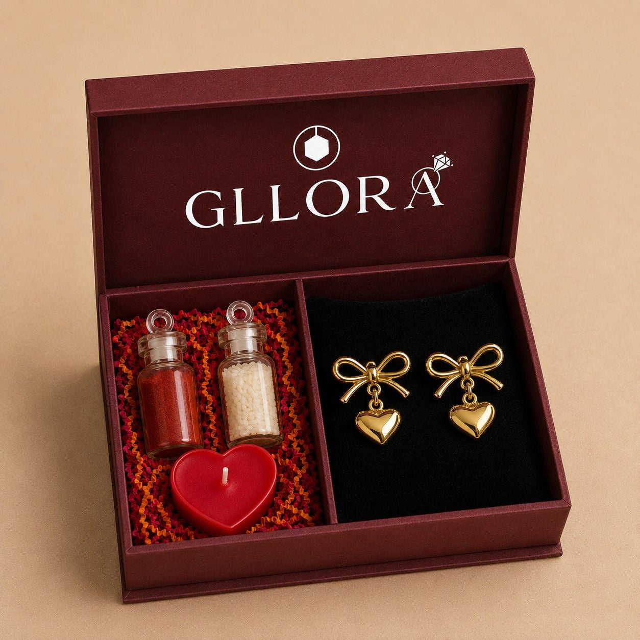 Celeste Gold Ribbon Heart Charm Drop Earrings - gold plated ribbon heart drop earrings for women