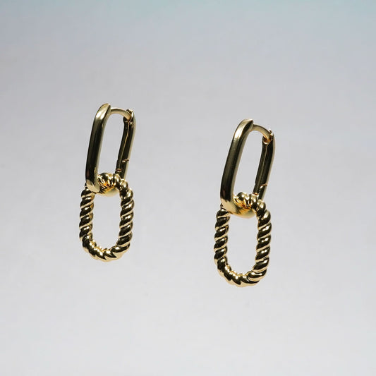 Celeste Interlocking Rectangle Rope Hoop Earrings - gold plated interlocking rope hoop earrings for women - view 3