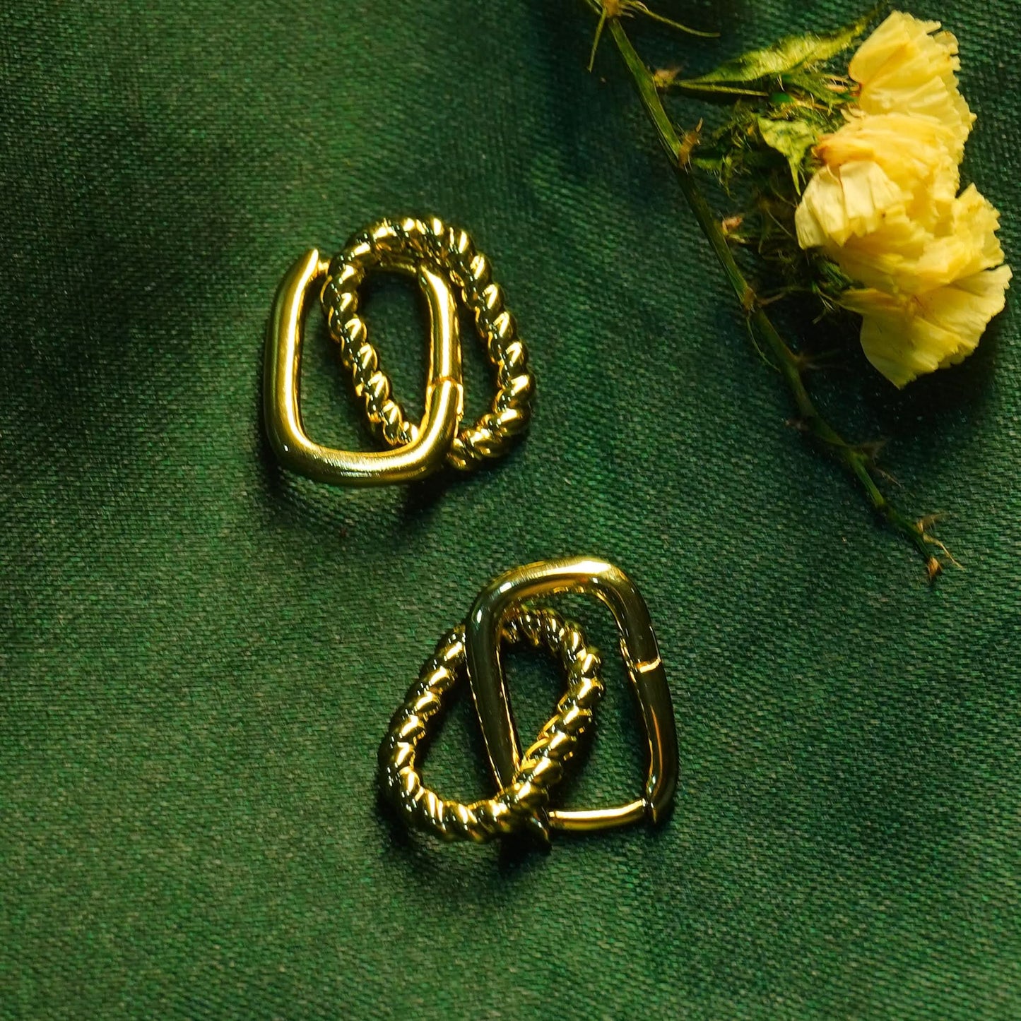 Celeste Interlocking Rectangle Rope Hoop Earrings - gold plated interlocking rope hoop earrings for women - view 4
