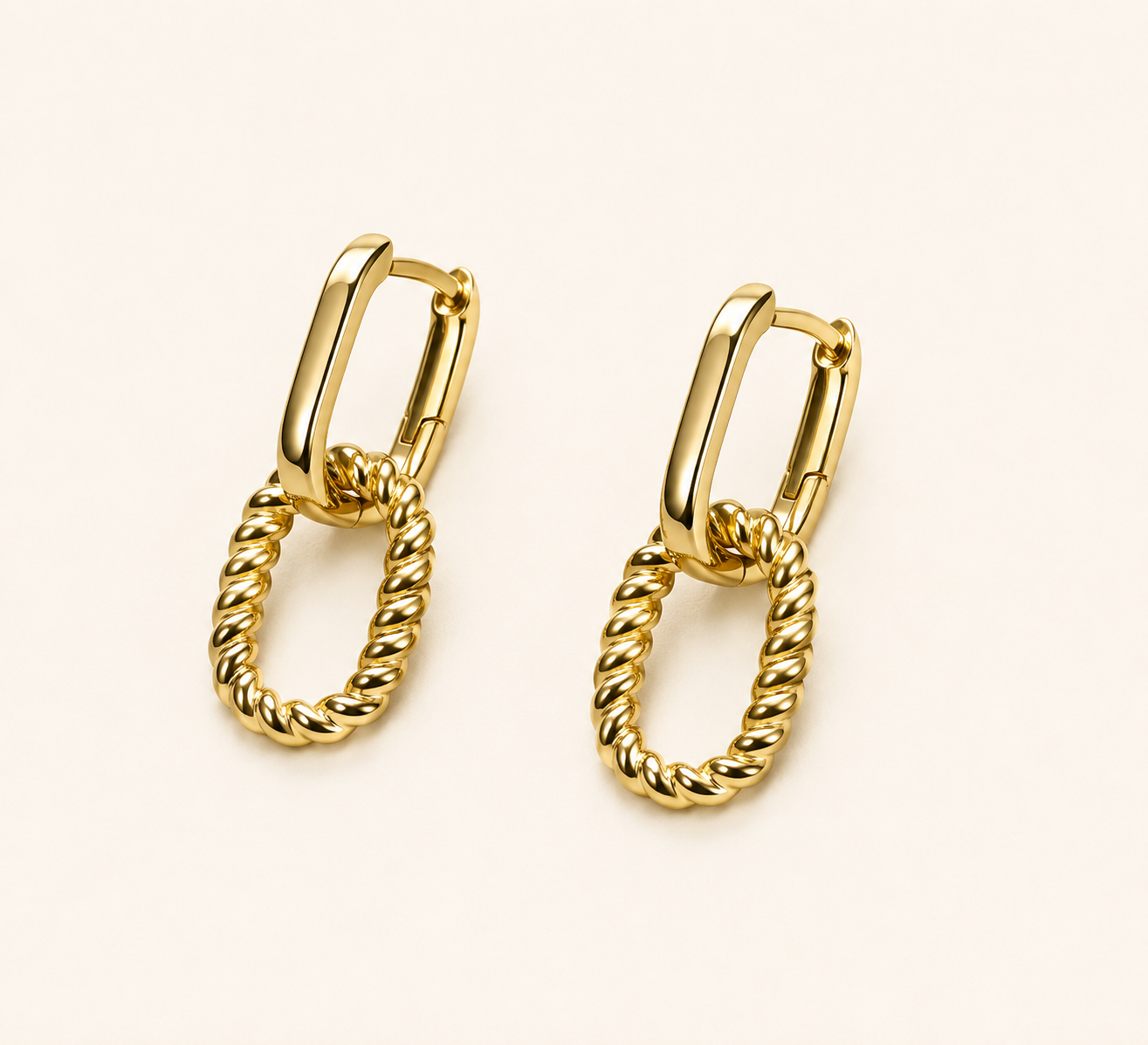 Celeste Interlocking Rectangle Rope Hoop Earrings - gold plated interlocking rope hoop earrings for women