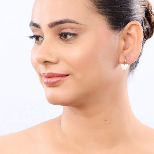 Celeste Mother-of-Pearl Butterfly Huggie Hoop Earrings - gold plated MOP butterfly huggie hoop earrings for women - view 3