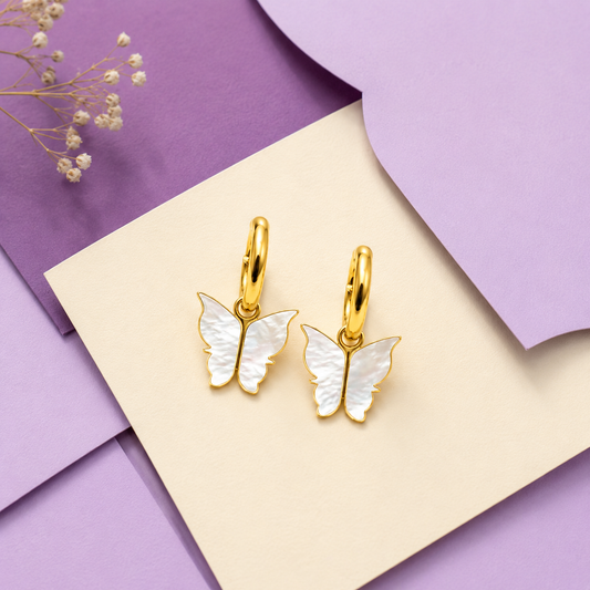 Celeste Mother-of-Pearl Butterfly Huggie Hoop Earrings - gold plated MOP butterfly huggie hoop earrings for women - view 5