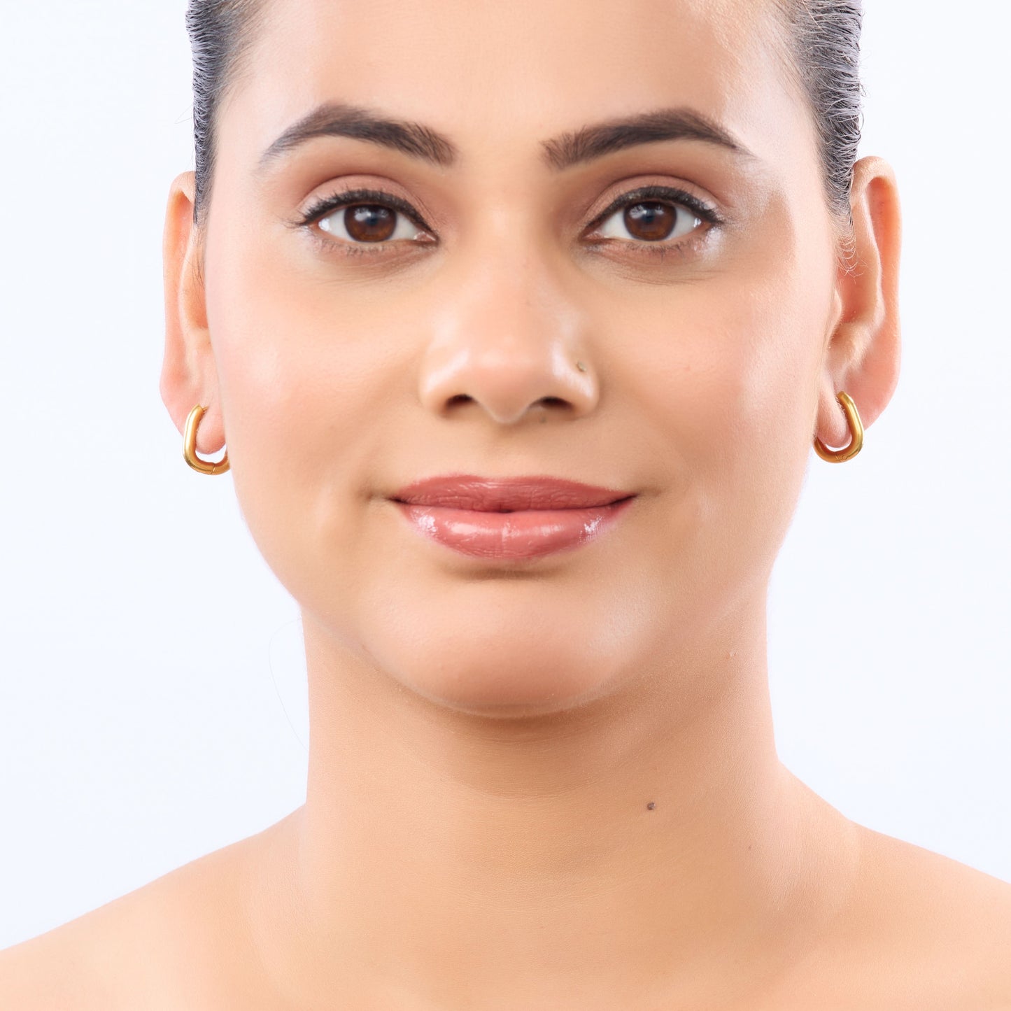 Celeste Oblong Huggie Hoop Earrings - gold plated oblong huggie hoop earrings for women - view 4