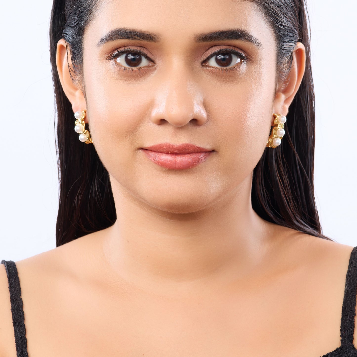 Celeste Pearl J-Hoop Earrings - gold plated pearl j-hoop earrings for women - view 4
