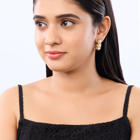 Celeste Pearl J-Hoop Earrings - gold plated pearl j-hoop earrings for women - view 5