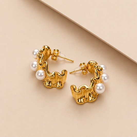 Celeste Pearl J-Hoop Earrings - gold plated pearl j-hoop earrings for women - view 6