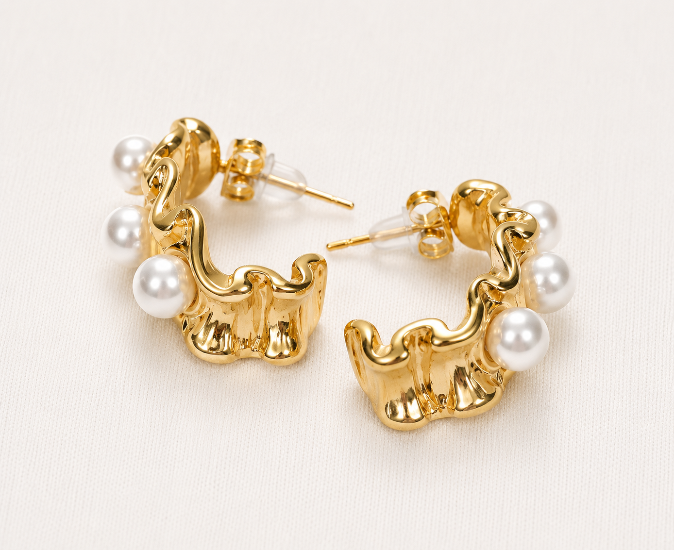 Celeste Pearl J-Hoop Earrings - gold plated pearl j-hoop earrings for women