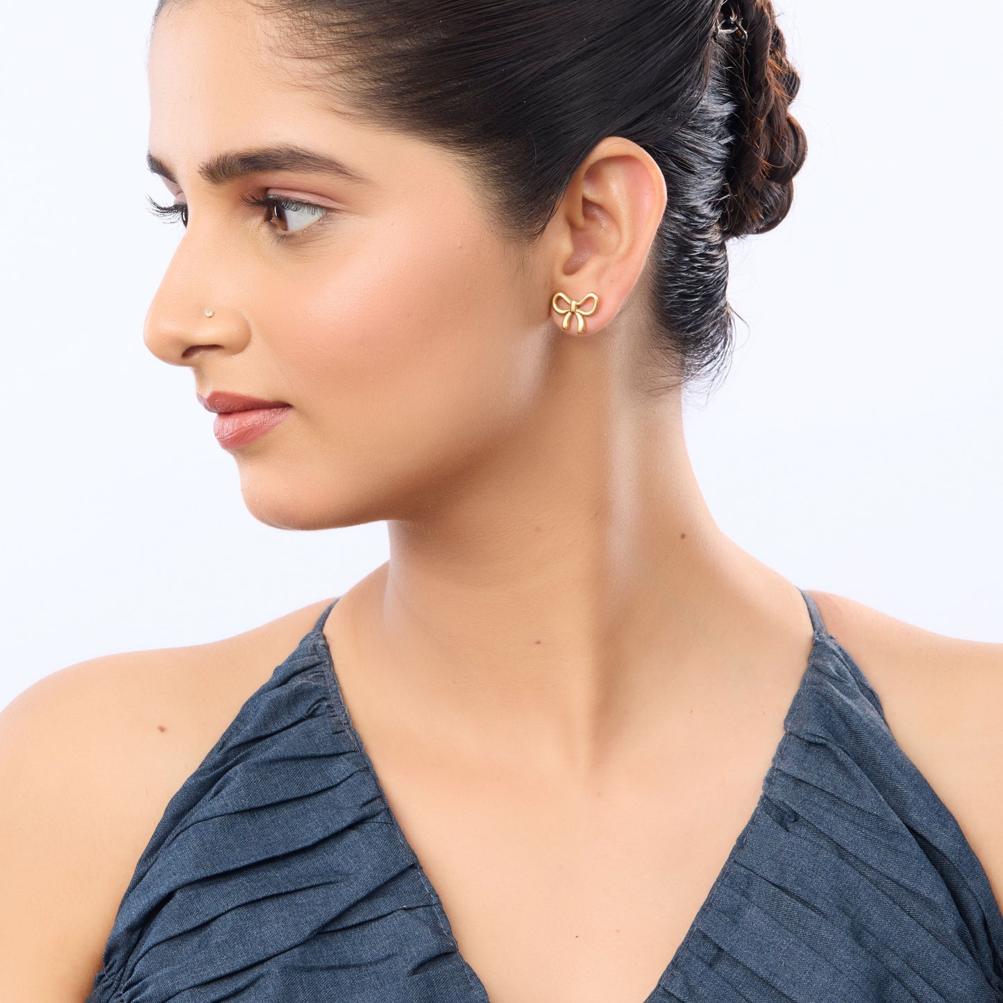 Celeste Silk Ribbon Coquette Drop Earrings - gold plated silk ribbon drop earrings for women - view 3