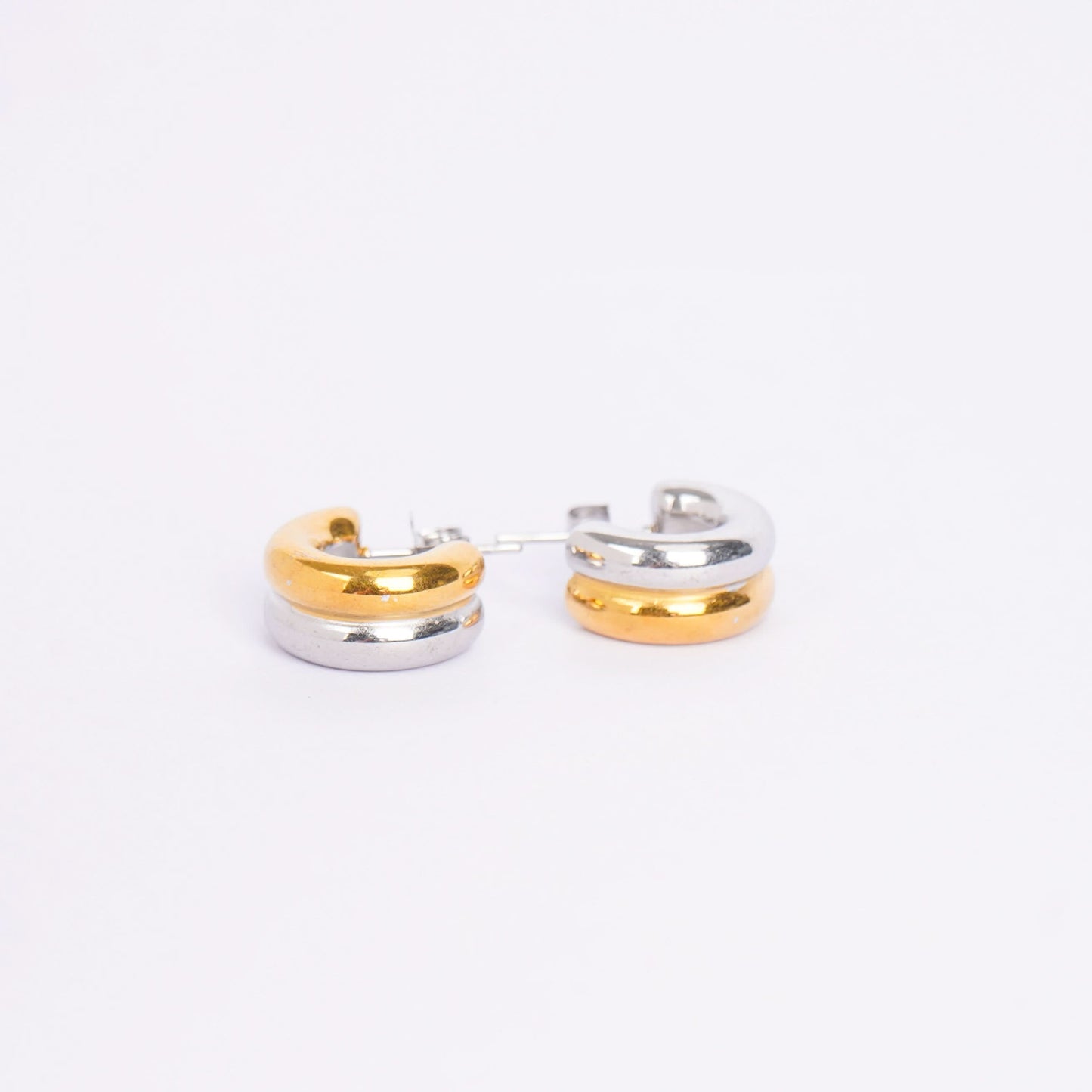 Celeste Tri-Tone Puffed Hoop Earrings - gold plated tri-tone puffed hoop earrings for women - view 3