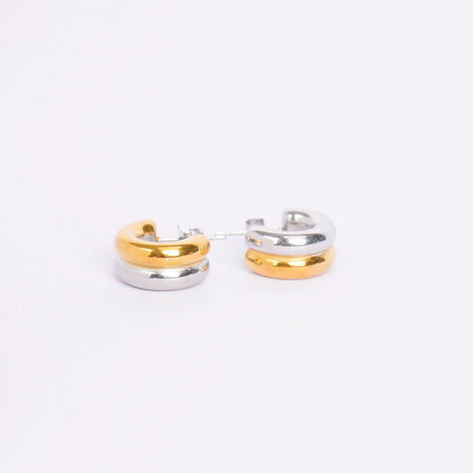 Celeste Tri-Tone Puffed Hoop Earrings - gold plated tri-tone puffed hoop earrings for women - view 3