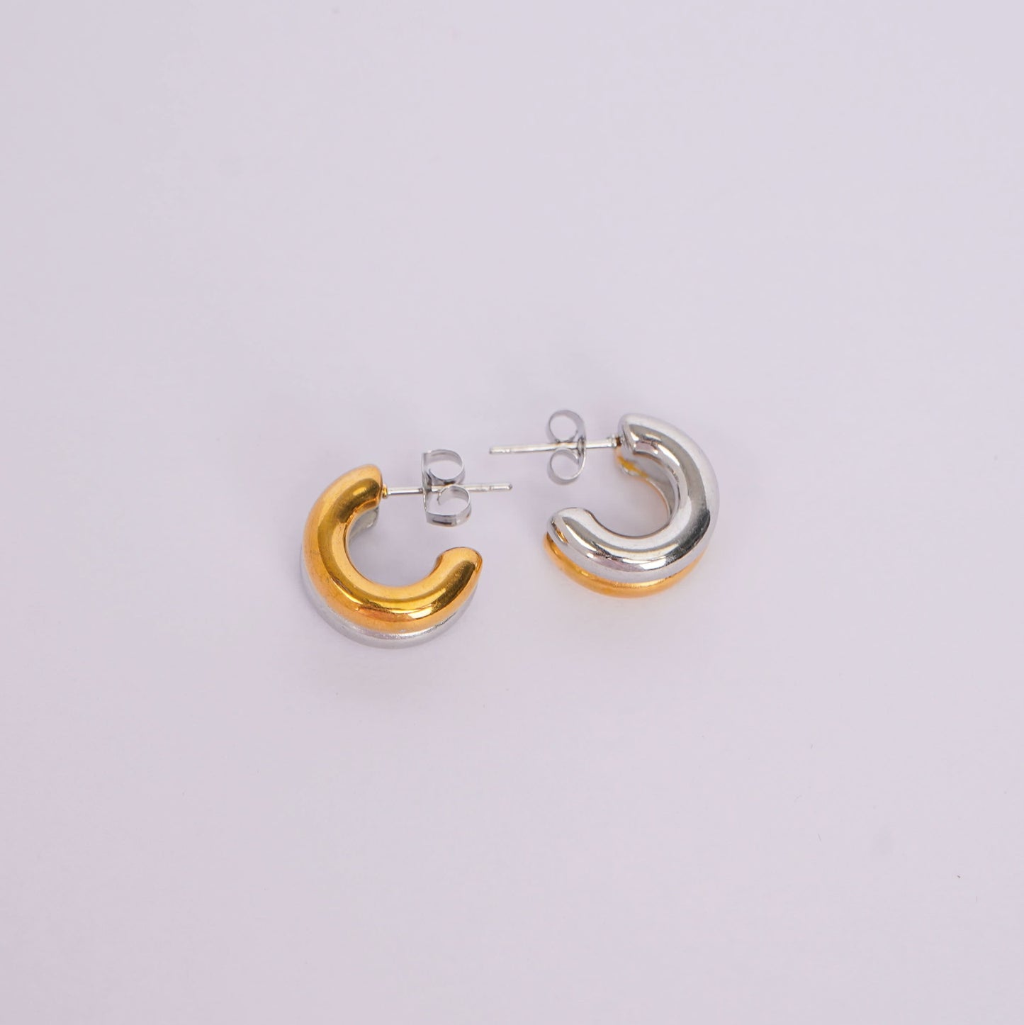 Celeste Tri-Tone Puffed Hoop Earrings - gold plated tri-tone puffed hoop earrings for women - view 4
