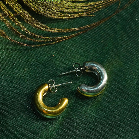 Celeste Tri-Tone Puffed Hoop Earrings - gold plated tri-tone puffed hoop earrings for women - view 5