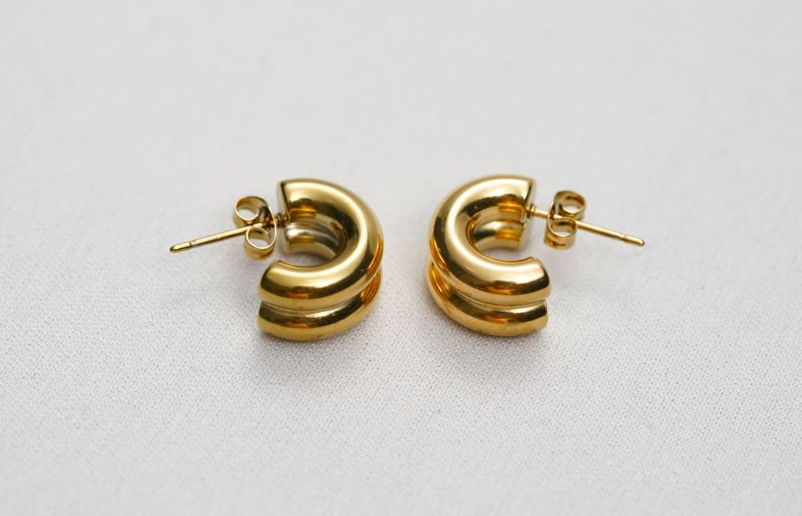 Celeste Tri-Tone Puffed Hoop Earrings - gold plated tri-tone puffed hoop earrings for women - view 6