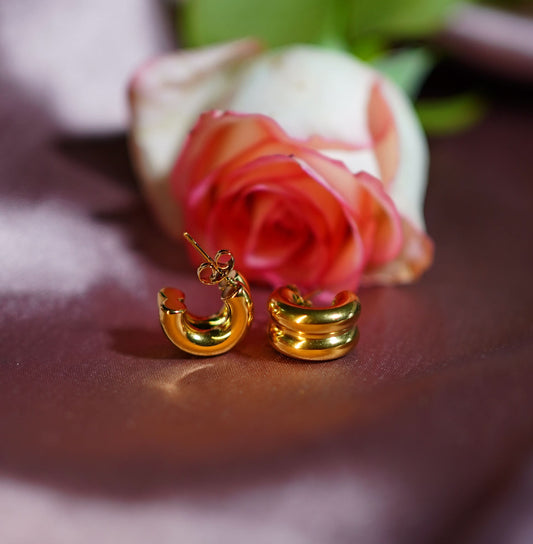 Celeste Tri-Tone Puffed Hoop Earrings - gold plated tri-tone puffed hoop earrings for women - view 7