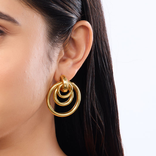 Celeste Triple Concentric Hoop Earrings - gold plated triple concentric hoop earrings for women - view 2