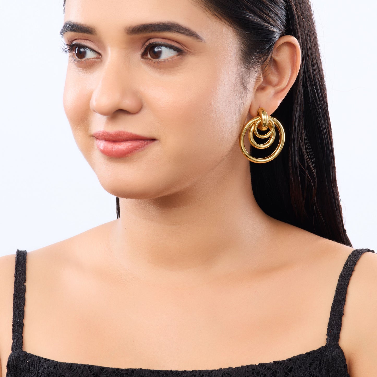 Celeste Triple Concentric Hoop Earrings - gold plated triple concentric hoop earrings for women - view 5